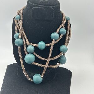 Plunder Necklace Jewelry November Posse Wooden Dark Teal Brown‎ Boho 20"